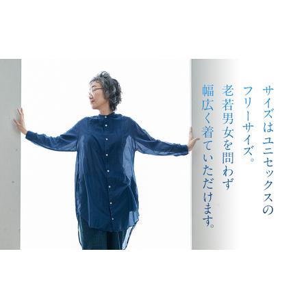 ふるさと納税 手染め シルク コットン 切替BIGシャツ INDIGO （藍染）（TS17-W06-BL） シャツ ロング丈 シャツワンピース 羽織 AO070 福岡県大木町_4