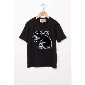 ふるさと納税 直植毛フロッキーTシャツ　ウサギ黒　(Lサイズ) 京都府京都市