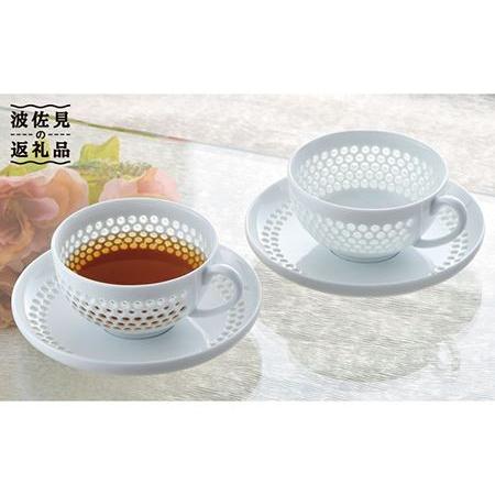 ふるさと納税 【波佐見焼】水晶プレミアム ティーカップ ソーサー 2客