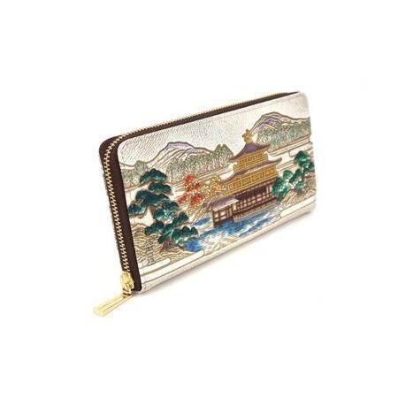 ふるさと納税 【文庫屋大関】大容量　ぐるっとファスナーの長財布　浮世絵　金閣寺【皮革工芸品】 ファッション 小物 仕切り カードポケット ロ.. 東京都墨田区の画像