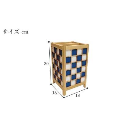 ふるさと納税 角行灯「匠」 Mサイズ 楮和紙 無地(晒) 紺色 市松模様(格子組子) 福岡県大川市_3
