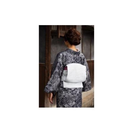 井原デニム着物 シルバーホイルバラ柄 反応染め サイズL