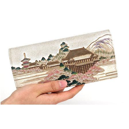 ふるさと納税 【文庫屋大関】スッキリ大人の財布　束入れ　浮世絵　清水寺【皮革工芸品】 ファッション小物 手作業 手塗  東京都墨田区の画像