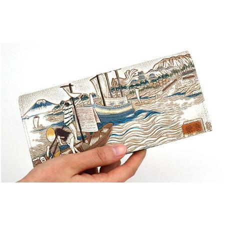 ふるさと納税 【文庫屋大関】スッキリ大人の財布　束入れ　浮世絵　荒井宿【皮革工芸品】 ファッション小物 手作業 手塗  東京都墨田区の画像