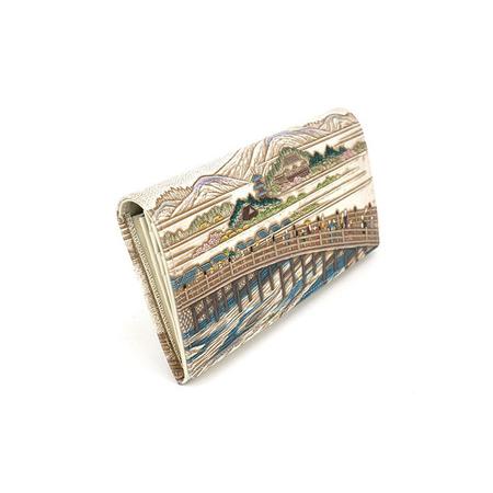 ふるさと納税 【文庫屋大関】スッキリ大人の財布　束入れ　浮世絵　三条大橋【皮革工芸品】 ファッション小物 手作業 手塗  東京都墨田区の画像
