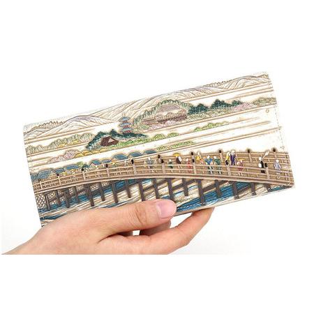 ふるさと納税 【文庫屋大関】スッキリ大人の財布　束入れ　浮世絵　三条大橋【皮革工芸品】 ファッション小物 手作業 手塗  東京都墨田区の画像