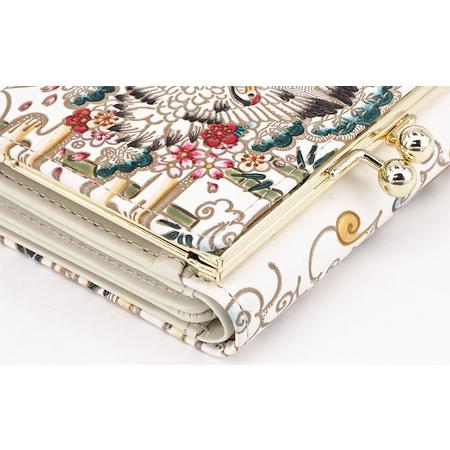 ふるさと納税 【文庫屋大関】三つ折りミニ財布　むかい鶴【皮革工芸品】 ファッション 小物 民芸品 お札 カード 小銭 手のひらサイズ コンパクト.. 東京都墨田区の画像