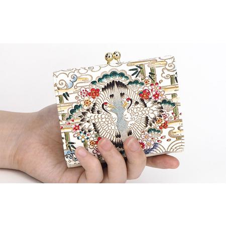 ふるさと納税 【文庫屋大関】三つ折りミニ財布　むかい鶴【皮革工芸品】 ファッション 小物 民芸品 お札 カード 小銭 手のひらサイズ コンパクト.. 東京都墨田区の画像