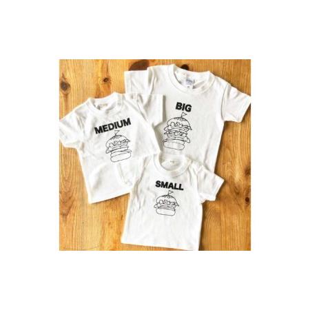 ふるさと納税　3人兄弟姉妹でおそろい　ハンバーガー　SMALL×MEDIUM×BIG　Tシャツ3枚組ギフトセット【出産祝い・誕生..　神奈川県逗子市　プリント