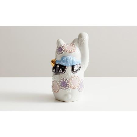 ふるさと納税 九谷焼 4号招き猫・花むらさき a05 焼き物 民芸品 工芸品 インテリア 石川県能美市_2