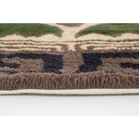 ふるさと納税 鍋島緞通[手刺繍]蟹牡丹縁二重雷文/灰地 180×180cm：D255-002 佐賀県佐賀市の画像