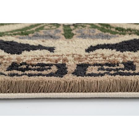 ふるさと納税 鍋島緞通[手刺繍]蟹牡丹と蝶文縁二重雷文/灰地青：D336-002 佐賀県佐賀市の画像