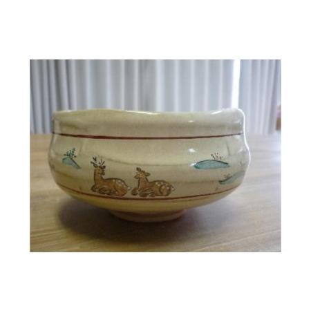 ふるさと納税 茶碗 赤膚焼大塩昭山 奈良絵 抹茶茶碗 伝統工芸 C-30