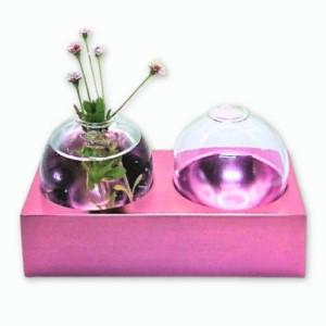 ふるさと納税 アルミ一輪挿し（二連）ピンク　おしゃれ　お花　フラワーベース　花瓶　シンプル 大阪府河内長野市_1