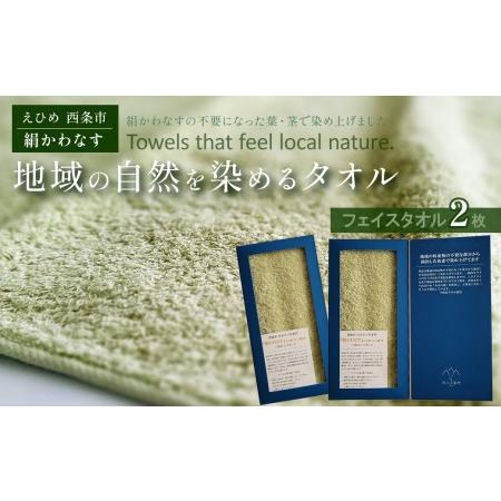 ふるさと納税 「地域の自然を染めるタオル」 フェイスタオル 2枚セット(うす緑/絹かわなす) 愛媛県西条市