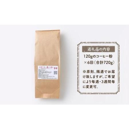 ふるさと納税 【定期便 全6回】【粉】屋久島の水で研いだ（焙煎機を使用した）コーヒー（1回分120g） 鹿児島県屋久島町