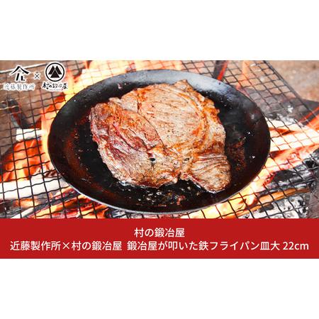 ふるさと納税 *鍛冶屋が叩いた鉄フライパン皿大 22cm アウトドア キャンプ 近藤製作所×村の鍛冶屋 新潟県三条市