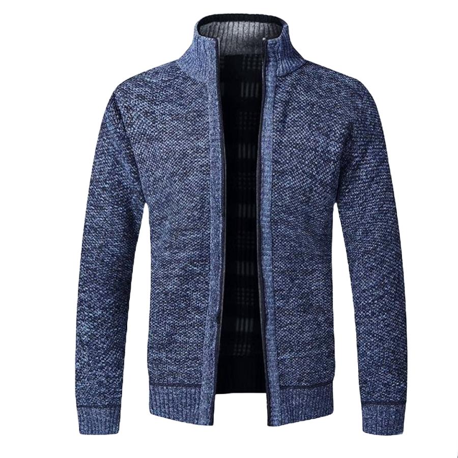 メンズ ジップアップ 裏起毛 裏フリース ニットジャケット ニット