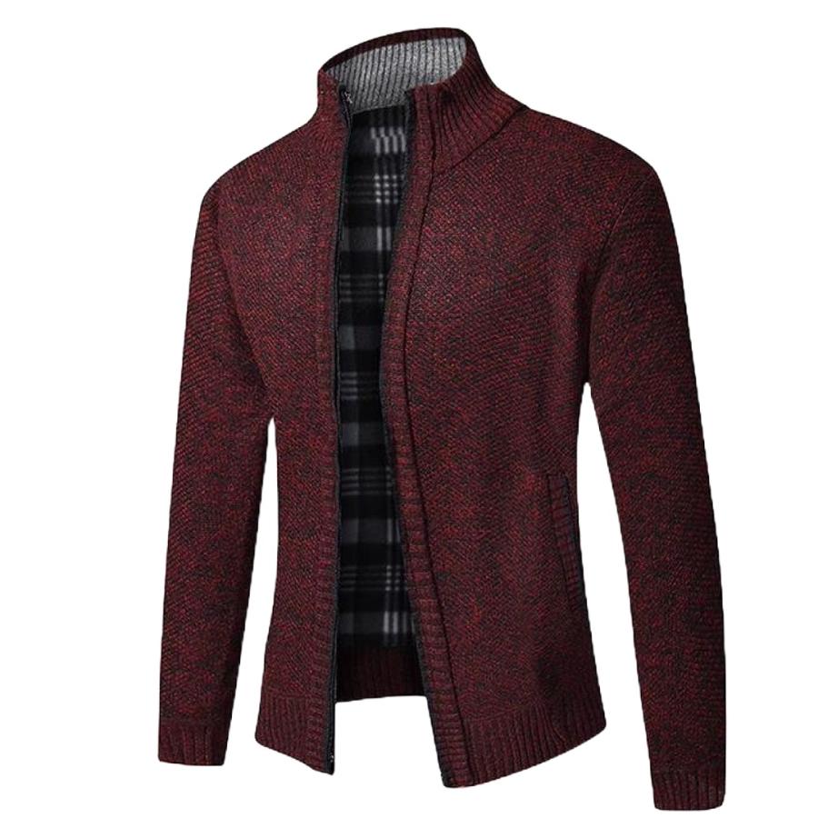 メンズ ジップアップ 裏起毛 裏フリース ニットジャケット ニット