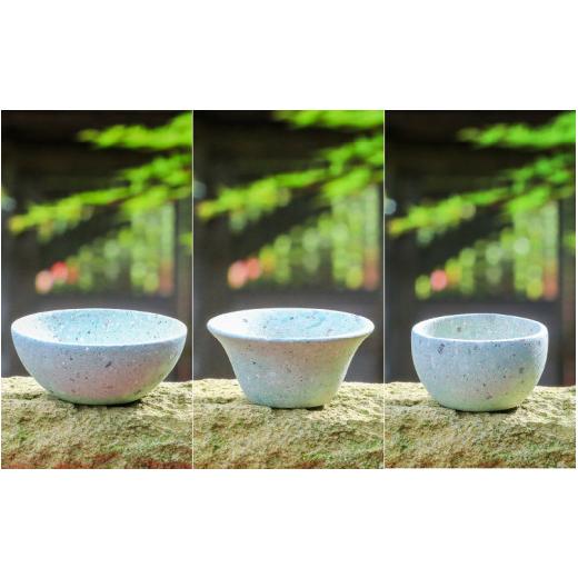 ふるさと納税 陶磁器・漆器・ガラス 福井県 福井市 ふくいブルー酒盃3点セット 軽い 青石 笏谷石 職人 食器 石 保温 保湿 工芸品 陶器 軽量 ふくいブルー C-02…_5