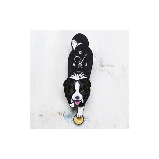 ふるさと納税 木工品・竹工品 岡山県 西粟倉村 D-66F4 ボーダーコリー-犬の振り子時計花04.YELLOW C-CD-066A D-66 ボーダーコリー_花/Flower-04.YELLOW