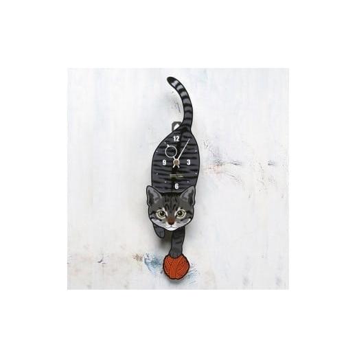 ふるさと納税 木工品・竹工品 岡山県 西粟倉村 C-007F4 キジトラ(子猫)-猫の振り子時計花04.YELLOW C-CC-007A C-007 キジトラ(子猫)_花/Flower-04.YELLOW