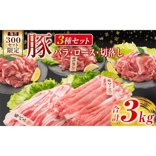 ふるさと納税 宮崎県 日南市 豚ロース 豚バラ 豚切り落とし セット 合計3kg 日南市産 豚 豚肉 国産 食品 スライス 3種 送料無料_CB67-23