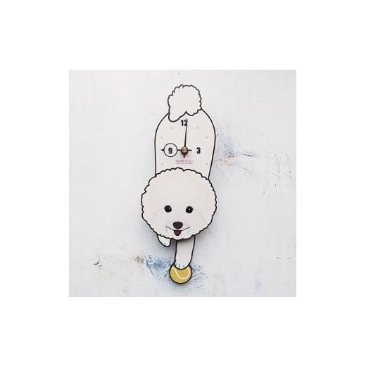 ふるさと納税 木工品・竹工品 岡山県 西粟倉村 D-26F3 ビションフリーゼ-犬の振り子時計 花03.RED 花/Flower-03.RED