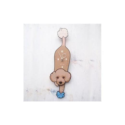 ふるさと納税 木工品・竹工品 岡山県 西粟倉村 D-117W4 茶プードル-犬の振り子時計毛糸玉04.YELLOW C-CD-117A 毛糸玉/Woollump-04.YELLOW