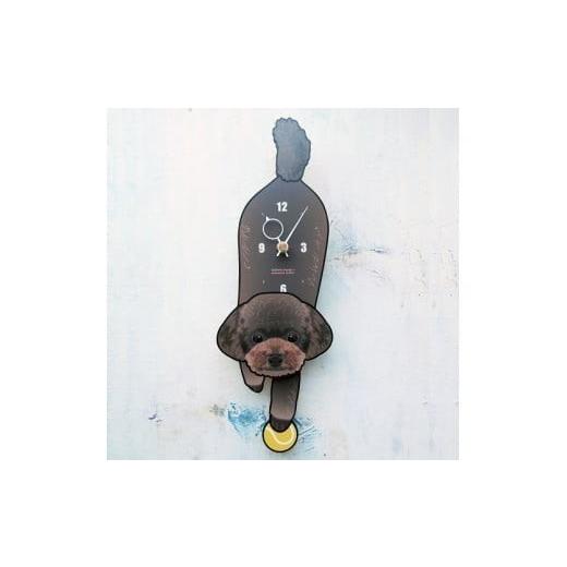 ふるさと納税 木工品・竹工品 岡山県 西粟倉村 D-163F5 チョコプードル-犬の振り子時計花05.GREEN C-CD-163A 花/Flower-05.GREEN