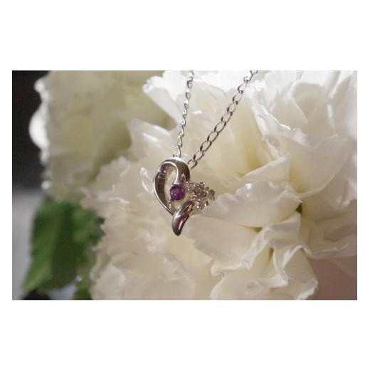 ふるさと納税 アクセサリー ネックレス 茨城県 行方市 Y-10 エンジェルハートペンダント(誕生石+ダイヤ入り)2月:アメジスト 2月:アメジスト