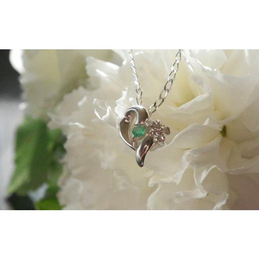 ふるさと納税 アクセサリー ネックレス 茨城県 行方市 Y-13 エンジェルハートペンダント(誕生石+ダイヤ入り)5月:エメラルド 5月:エメラルド