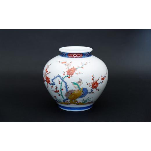 ふるさと納税 陶磁器・漆器・ガラス 佐賀県 有田町 柿右衛門窯作 花瓶 染錦梅鳥文 有田焼 A900-7
