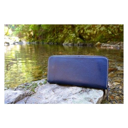 ふるさと納税 財布 和歌山県 有田川町 職人手縫い 和歌山日本鹿革長財布 青龍(青色) 青色(Blue)