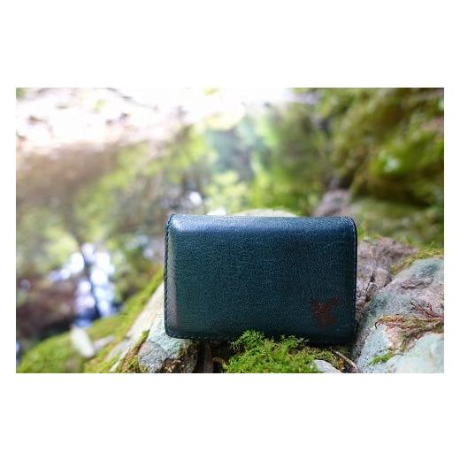 ふるさと納税 小物 和歌山県 有田川町 職人手縫い 和歌山日本鹿革名刺入れ 深森(緑色) 緑色(Green)