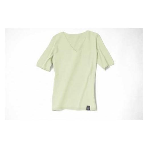 ふるさと納税 服 女 和歌山県 和歌山市 NUONE海島綿Vネック半袖プルオーバー ピスタチオ 4(15号) 混率 コットン(シーアイランドコットン)100% カラー ピスタチ…