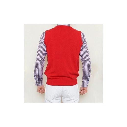 ふるさと納税 服 男 大阪府 泉大津市 日本製 カシミヤ100% Vベスト 赤 Lサイズ 2518の画像