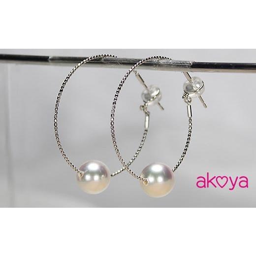 ふるさと納税 イヤリング 三重県 志摩市 akoya フープピアス (K18WG) / 8.5〜9.0ミリ 真珠 アコヤ パール ピアス 18金 アクセサリー ギフト ホワイトデー …