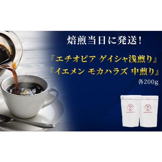 ふるさと納税 コーヒー コーヒー豆 岐阜県 大垣市 焙煎当日に発送 『エチオピア ゲイシャ浅煎り』&『イエメン モカハラズ 中煎り』各200g 豆 豆(おすすめ)
