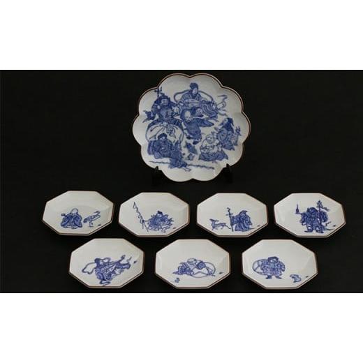 ふるさと納税 食器・グラス 皿 佐賀県 有田町 有田焼 禁裡御用（宮内庁）窯元 辻精磁社 染付七福神文銘々皿揃い A800-25の画像