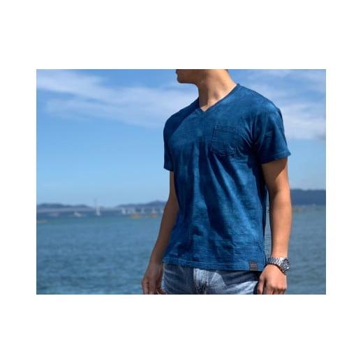 ふるさと納税 服 男 徳島県 鳴門市 ナチュラルインディゴ コットンスラブ メンズVカラーTシャツ(Sサイズ) 手染め Tシャツ メンズ 藍染 国産素材 着心地 …
