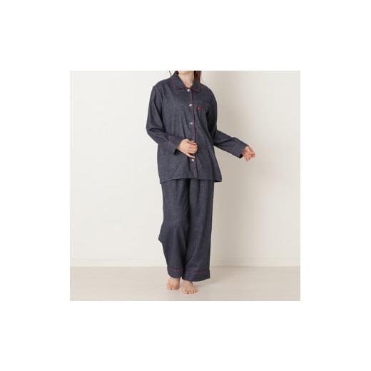 ふるさと納税 服 女 兵庫県 西脇市 37-31-NL ヤクウール無地レディスパジャマ(ネイビー・Lサイズ) 播州織使用 ネイビー・Lサイズ