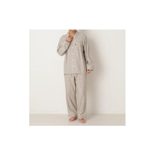 ふるさと納税 服 男 兵庫県 西脇市 37-32-BL ヤクウール無地メンズパジャマ(ベージュ・Lサイズ) 播州織使用 ベージュ・Lサイズ