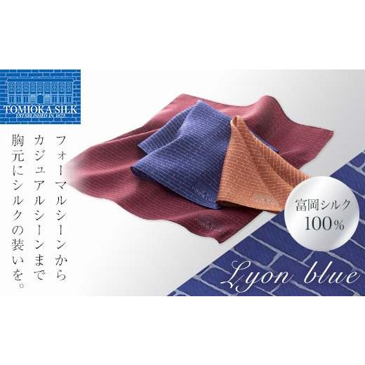 ふるさと納税 小物 ハンカチ・スカーフ 群馬県 富岡市 国産シルク100% 富岡シルク ポケットチーフ レンガ (リヨンブルー) シルク 絹 青 ブルー 贈り物 ギフト…