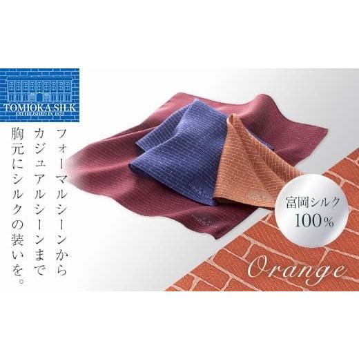 ふるさと納税 小物 ハンカチ・スカーフ 群馬県 富岡市 国産シルク100% 富岡シルク ポケットチーフ レンガ (オレンジ) シルク 絹 オレンジ 贈り物 ギフト 国産…