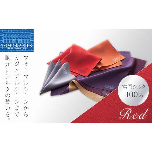 ふるさと納税 小物 ハンカチ・スカーフ 群馬県 富岡市 純国産高級シルク100% 富岡シルク ポケットチーフ プレーン (レッド) 赤 無地 シルク 絹 ファッション …