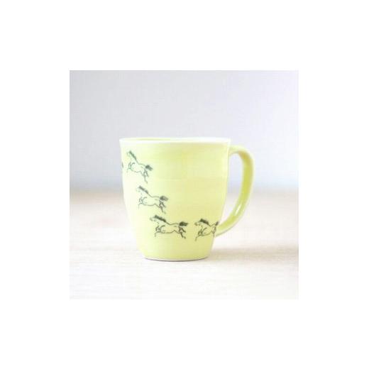 ふるさと納税 陶磁器・漆器・ガラス 福島県 浪江町 大堀相馬焼 松永窯 馬九行久(うまくいく)マグカップ イエロー イエロー