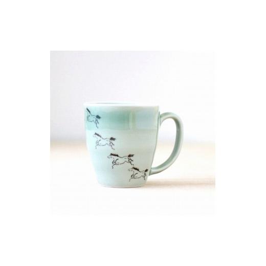 ふるさと納税 陶磁器・漆器・ガラス 福島県 浪江町 大堀相馬焼 松永窯 馬九行久(うまくいく)マグカップ グリーン グリーン