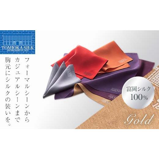 ふるさと納税 小物 ハンカチ・スカーフ 群馬県 富岡市 純国産高級シルク100% 富岡シルク ポケットチーフ プレーン (ゴールド) 金 無地 シルク 絹 ファッショ…
