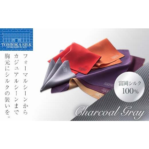 ふるさと納税 ファッション 群馬県 富岡市 純国産高級シルク100% 富岡シルク ポケットチーフ プレーン(チャコールグレー) 灰 無地 シルク 絹 ファッション 贈…